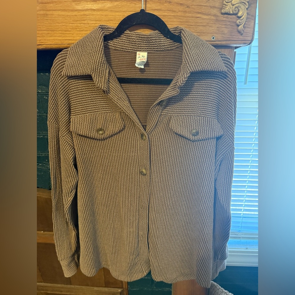 7th Ray Tan Ribbed Knit Top